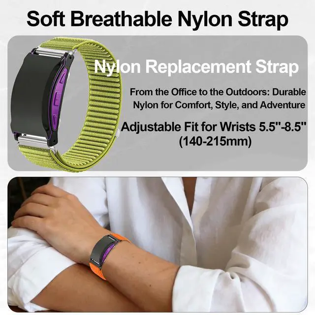 Alt view image 6 of 7 - 2 Pack Nylon Band Compatible with Shock Clock 3 Bands, Stretch Elastics Nylon Hook Loop Replacement Strap Accessories for Men & Women for Pavlok Shock Clock 3