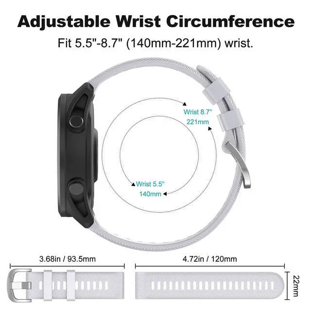 Alt view image 5 of 7 - Watch Band for Garmin Forerunner 255/265/Vivoactive 4/Venu 2 | 22mm Silicone Watch Bands for Garmin Vivoactive 4/Forerunner 255/265 Music/Venu 2