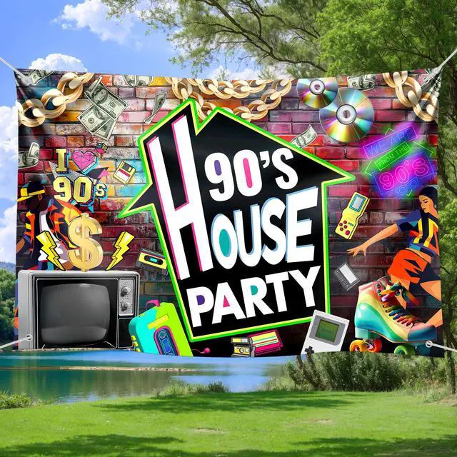 Alt view image 2 of 6 - Retro 90s Birthday Banner Graffiti Backdrop for 90s Themed Party Supplies Old School House Party Decorations for 30th 40th Birthday Graduation Throwback Party 98x65 Inch
