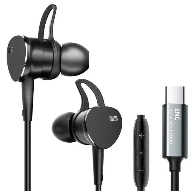 Alt view image 6 of 7 - Type C Wired Headphones Deep Bass Earbuds with Noise Cancelling,Magnetic | In-Ear Wired Earphones USB C Headset with Microphone,Stereo Heavy bass ear bud with Sport Ear Hooks,Magnetic Anti-Tangle