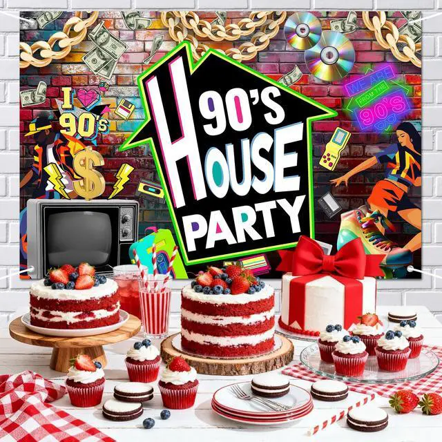 Alt view image 3 of 6 - Retro 90s Birthday Banner Graffiti Backdrop for 90s Themed Party Supplies Old School House Party Decorations for 30th 40th Birthday Graduation Throwback Party 98x65 Inch