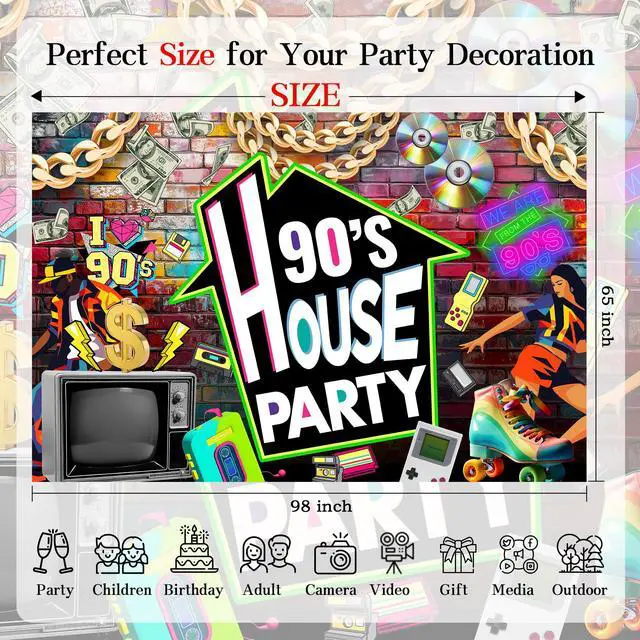Alt view image 6 of 6 - Retro 90s Birthday Banner Graffiti Backdrop for 90s Themed Party Supplies Old School House Party Decorations for 30th 40th Birthday Graduation Throwback Party 98x65 Inch