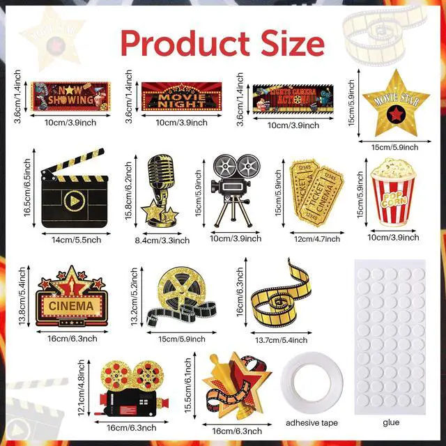 Alt view image 2 of 7 - 15 Pcs Light Movie Party Decorations Movie Theme Backdrop Movie Banner Now Showing Banner with Movie Night Paper Cutouts Red Carpet Photography Background for Home Film Party Supplies