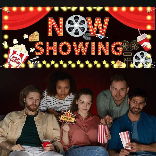 Alt view image 6 of 7 - 15 Pcs Light Movie Party Decorations Movie Theme Backdrop Movie Banner Now Showing Banner with Movie Night Paper Cutouts Red Carpet Photography Background for Home Film Party Supplies