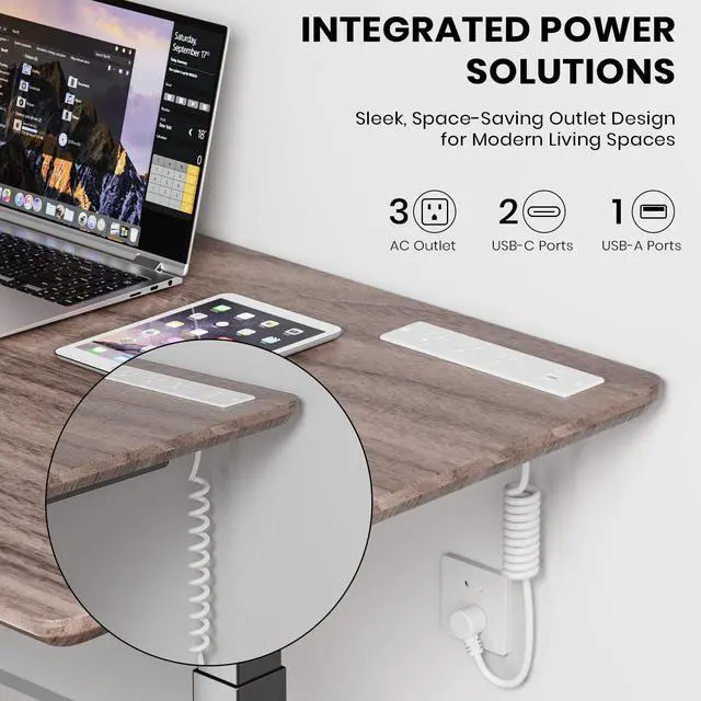Alt view image 2 of 7 - Recessed Furniture Drawer Outlet with 3 Fast-Charging USB Ports & 3 AC Outlets 5 FT Spring Cord- White