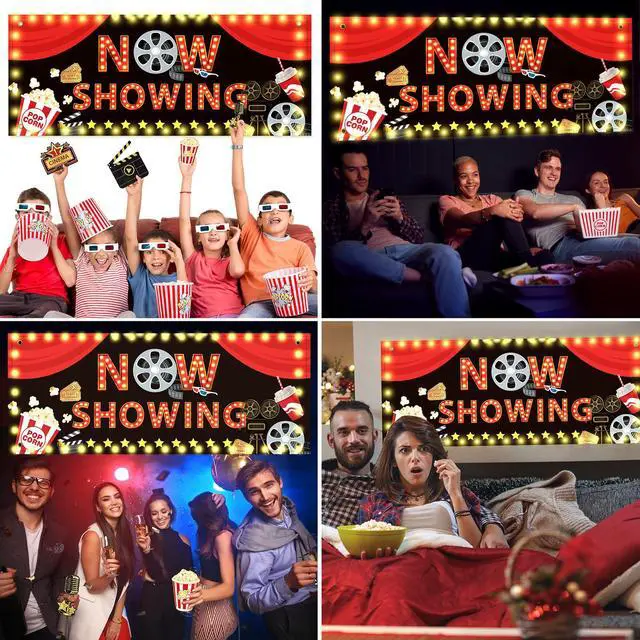 Alt view image 7 of 7 - 15 Pcs Light Movie Party Decorations Movie Theme Backdrop Movie Banner Now Showing Banner with Movie Night Paper Cutouts Red Carpet Photography Background for Home Film Party Supplies