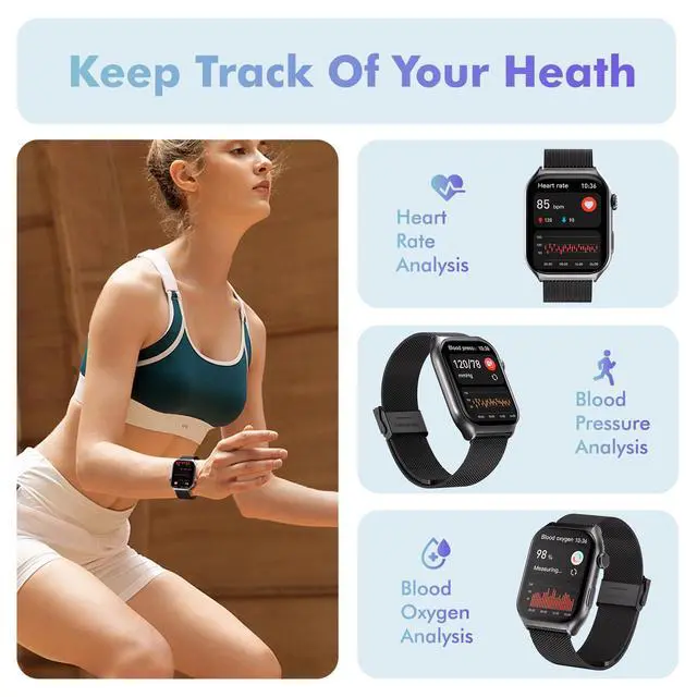 Alt view image 4 of 6 - Android Smart Watch for Women - 2.0",IP68 Waterproof Fitness Watches Bluetooth Call (Answer/Call),Heart Rate/Sleep/Pressure/Steps Monitor, Android & iOS,100+ Sports Trackers (Black(Milanese))