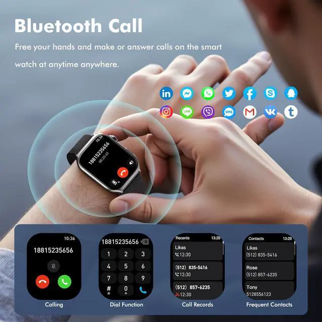 Alt view image 2 of 6 - Android Smart Watch for Women - 2.0",IP68 Waterproof Fitness Watches Bluetooth Call (Answer/Call),Heart Rate/Sleep/Pressure/Steps Monitor, Android & iOS,100+ Sports Trackers (Black(Milanese))
