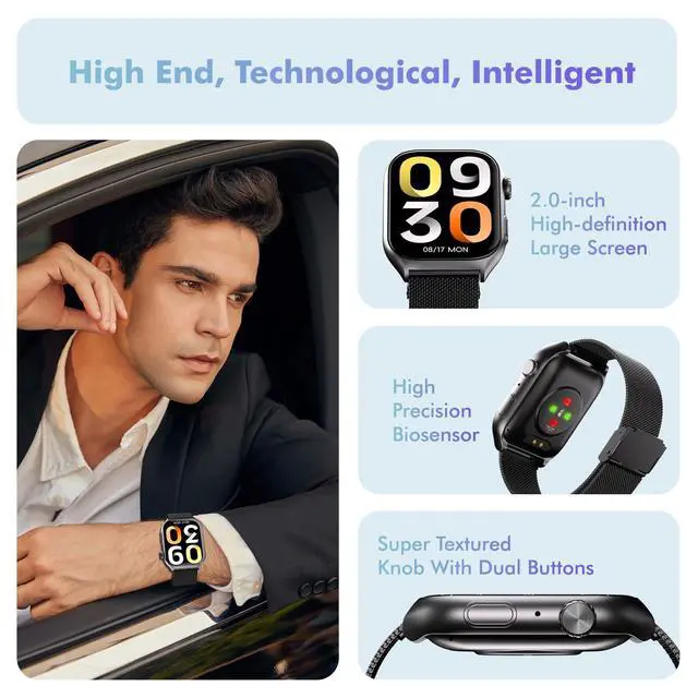 Alt view image 6 of 6 - Android Smart Watch for Women - 2.0",IP68 Waterproof Fitness Watches Bluetooth Call (Answer/Call),Heart Rate/Sleep/Pressure/Steps Monitor, Android & iOS,100+ Sports Trackers (Black(Milanese))