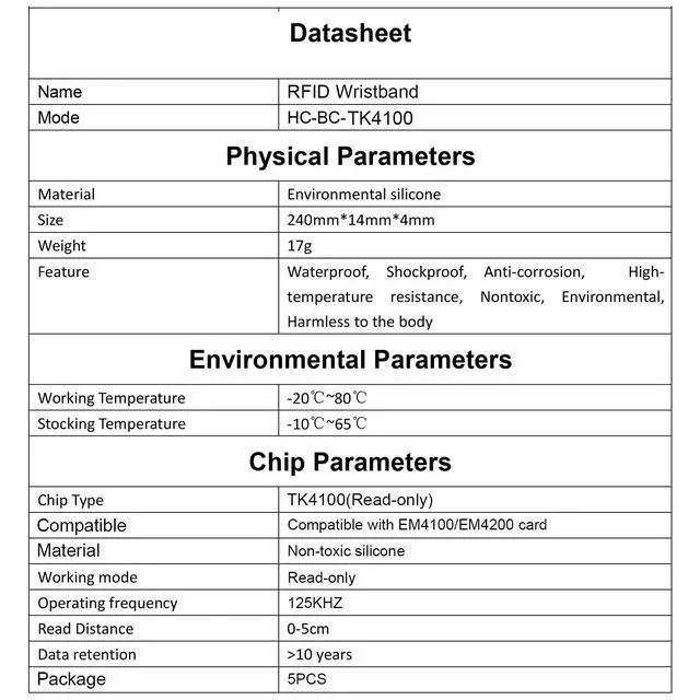 Alt view image 5 of 6 - ID RFID Silicone Wristband/Bracelet ID 125 Read Only TK4100 Compatible with EM4100/EM4200 (Pack of 5)