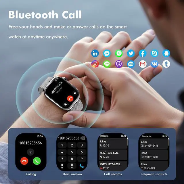 Alt view image 2 of 6 - Android Smart Watch for Women - Bluetooth Call,Compatible with Android & iOS2.0" HD, Heart Rate/Sleep/Step Tracker, 100+ Sports Modes,IP68 Waterproof Men Fitness Tracker (Silver(Milanese))