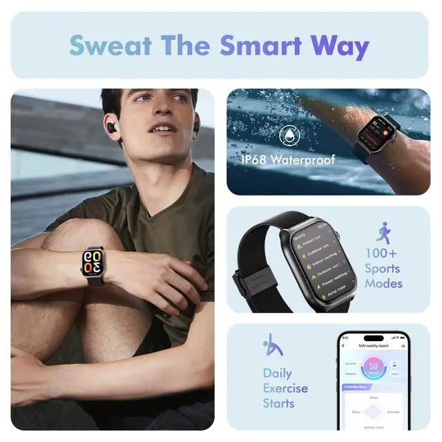 Alt view image 3 of 6 - Android Smart Watch for Women - 2.0",IP68 Waterproof Fitness Watches Bluetooth Call (Answer/Call),Heart Rate/Sleep/Pressure/Steps Monitor, Android & iOS,100+ Sports Trackers (Black(Milanese))
