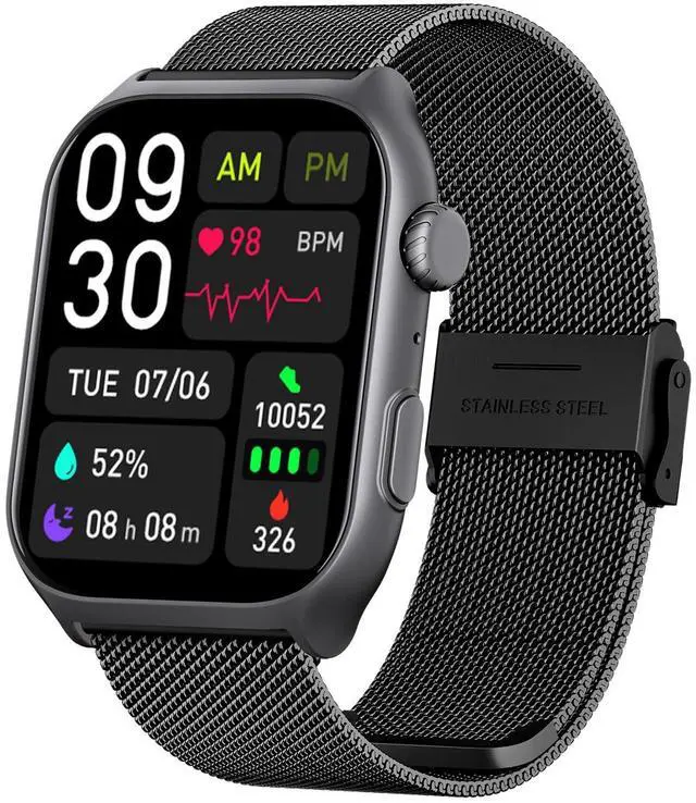 Main image of Android Smart Watch for Women - 2.0",IP68 Waterproof Fitness Watches Bluetooth Call (Answer/Call),Heart Rate/Sleep/Pressure/Steps Monitor, Android & iOS,100+ Sports Trackers (Black(Milanese))