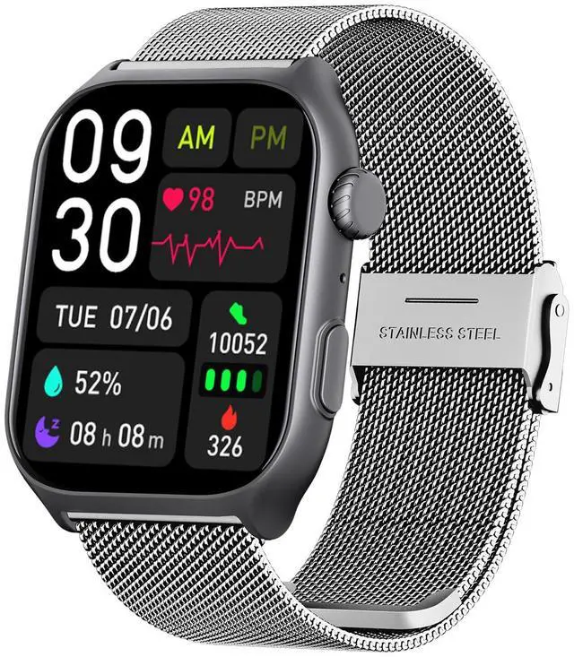Main image of Android Smart Watch for Women - Bluetooth Call,Compatible with Android & iOS2.0" HD, Heart Rate/Sleep/Step Tracker, 100+ Sports Modes,IP68 Waterproof Men Fitness Tracker (Silver(Milanese))