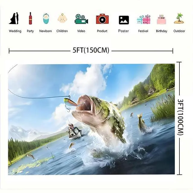Alt view image 6 of 6 - Summer Gone Fishing Happy Birthday Photography Backdrop (5x3FT) - Vinyl Material - Perfect for Parties, Events & Photography Studios