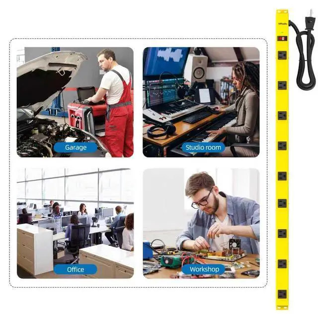 Alt view image 5 of 7 - Metal Power Strip, 9 Widely Space Outlets, Wall Mountable Power Strip Surge Protector, 6 FT Extension Cord,15A/1875W, ETL Listed (9 Outlet)