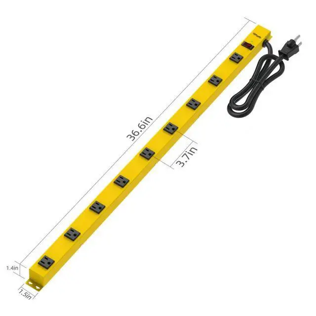 Alt view image 7 of 7 - Metal Power Strip, 9 Widely Space Outlets, Wall Mountable Power Strip Surge Protector, 6 FT Extension Cord,15A/1875W, ETL Listed (9 Outlet)