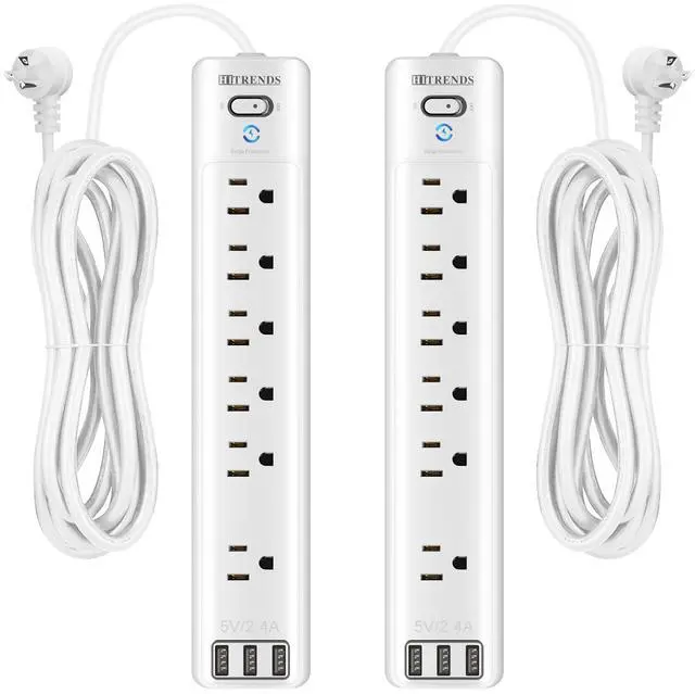 Main image of 2 Pack Surge Protector Power Strip, 6-Outlet Slim Extension Cord with 3 USB Ports (2.4A), 5Ft Long Power Strips & Surge Protectors, 15A/1875W with Switch for Home Office, ETL Listed, White