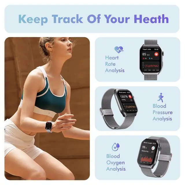 Alt view image 4 of 6 - Android Smart Watch for Women - Bluetooth Call,Compatible with Android & iOS2.0" HD, Heart Rate/Sleep/Step Tracker, 100+ Sports Modes,IP68 Waterproof Men Fitness Tracker (Silver(Milanese))