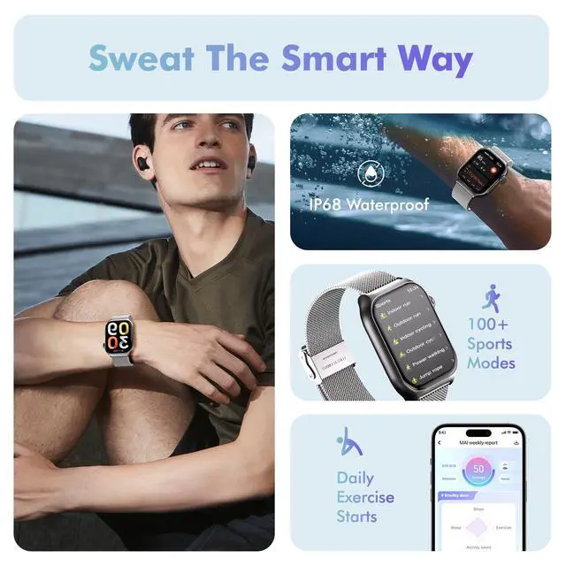 Alt view image 3 of 6 - Android Smart Watch for Women - Bluetooth Call,Compatible with Android & iOS2.0" HD, Heart Rate/Sleep/Step Tracker, 100+ Sports Modes,IP68 Waterproof Men Fitness Tracker (Silver(Milanese))