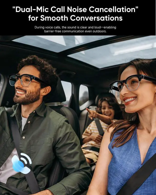 Alt view image 4 of 7 - AI Smart Camera Glasses, 8MP 1080P HD Video Recording, Stylish Half-Frame Oval Design, Open-Ear Bluetooth Audio, AI Assistant & Translation, Black