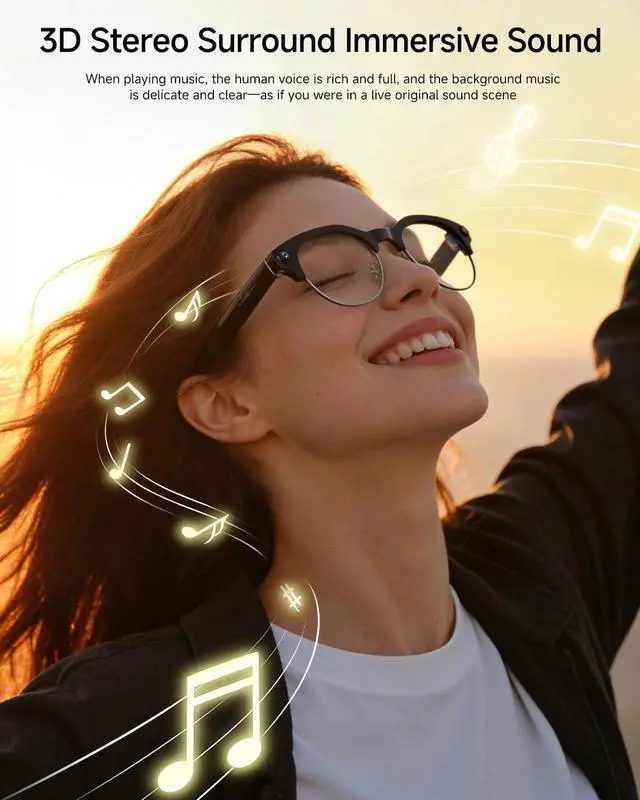 Alt view image 6 of 7 - AI Smart Camera Glasses, 8MP 1080P HD Video Recording, Stylish Half-Frame Oval Design, Open-Ear Bluetooth Audio, AI Assistant & Translation, Black