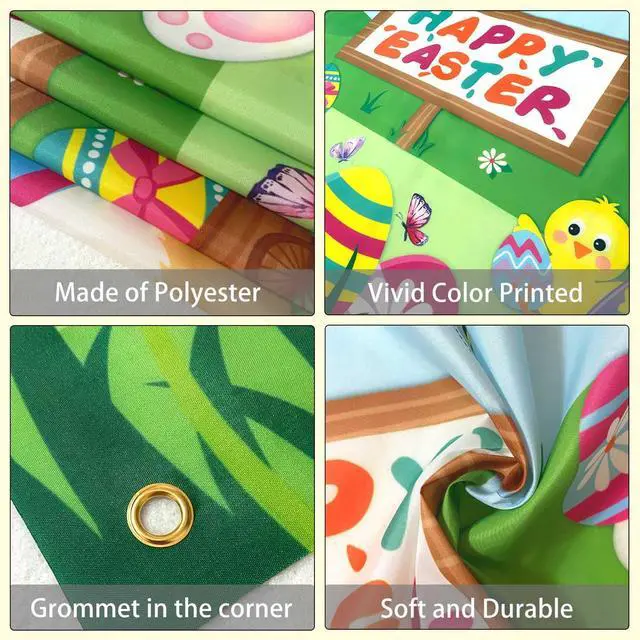 Alt view image 4 of 7 - 8x6ft Happy Easter Backdrop Banner Colorful Eggs Bunny Birthday Photography Background for Kids Spring Easter Party Decorations Large Fabric Photo Booth Supplies Indoor Outdoor
