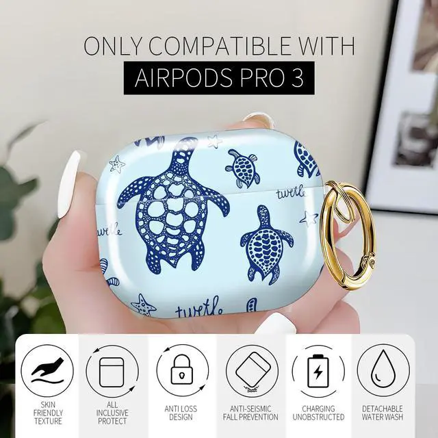 Alt view image 3 of 6 - for AirPods Pro 3 Case (2025)Cute Cover Compatible with AirPod Pro 3rd Generation with Rose Gold Keychain Headphone Cases for Women(Beautiful sea Turtle)