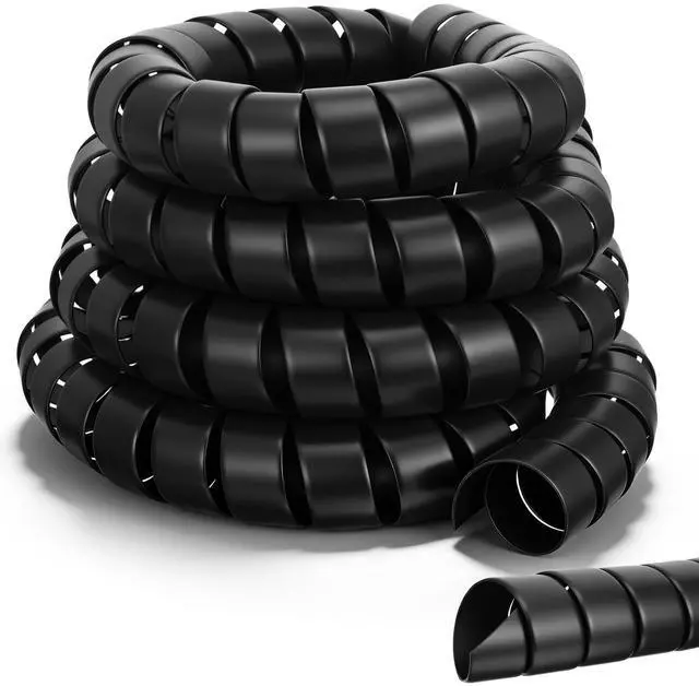 Main image of 1 Pack Black Hydraulic Hose Protector - 12 Ft 1.6" OD Spiral Hydraulic Hose Wrap Cable Wrap Spiral for Wire Organizer, Heavy Duty PP Cord Sleeve