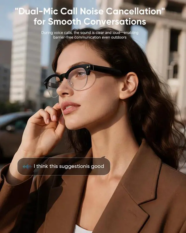 Alt view image 7 of 7 - AI Smart Camera Glasses, 8MP 1080P HD Video Recording, Stylish Half-Frame Oval Design, Open-Ear Bluetooth Audio, AI Assistant & Translation, Black