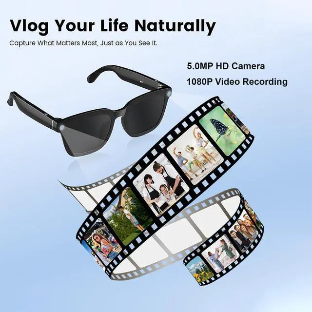 Alt view image 2 of 6 - Camera Sunglasses for Cycling, 1080P HD Recording Glasses for Outdoor Sports, Hands-Free Video Glasses with Voice Control & UV Protection, App Live Preview