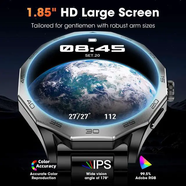 Alt view image 2 of 6 - Military Smart Watch for Men 1.85" HD Ultra Screen Touch Screen 710mAh Battery Smart Watches for Android iOS Bluetooth Call Answer/Dial Calls Fitness Tracker with 100+ Sports