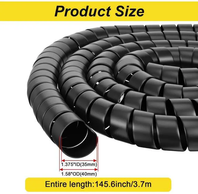 Alt view image 2 of 7 - 1 Pack Black Hydraulic Hose Protector - 12 Ft 1.6" OD Spiral Hydraulic Hose Wrap Cable Wrap Spiral for Wire Organizer, Heavy Duty PP Cord Sleeve