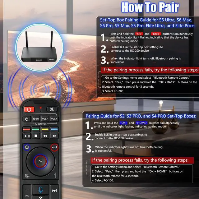 Alt view image 6 of 7 - New RC-200 Replacement Smart Bluetooth Voice Remote Control Compatible with SuperBox S6 Max, S5 Pro, S5 Max, S6 Pro, S6 Ultra, Elite Ultra, Elite Pro+, S3 Pro and S4 Pro