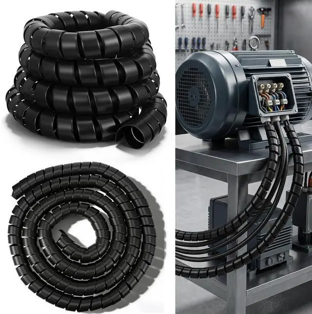 Alt view image 4 of 7 - 1 Pack Black Hydraulic Hose Protector - 12 Ft 1.6" OD Spiral Hydraulic Hose Wrap Cable Wrap Spiral for Wire Organizer, Heavy Duty PP Cord Sleeve