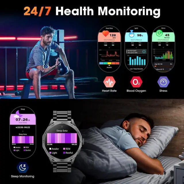 Alt view image 6 of 6 - Military Smart Watch for Men 1.85" HD Ultra Screen Touch Screen 710mAh Battery Smart Watches for Android iOS Bluetooth Call Answer/Dial Calls Fitness Tracker with 100+ Sports