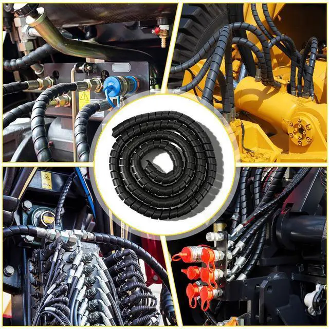 Alt view image 7 of 7 - 1 Pack Black Hydraulic Hose Protector - 12 Ft 1.6" OD Spiral Hydraulic Hose Wrap Cable Wrap Spiral for Wire Organizer, Heavy Duty PP Cord Sleeve
