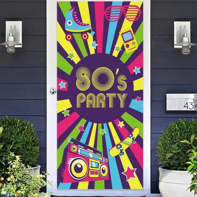 Main image of 80s Party Time Banner Tape Backdrop Throwback 80s Style I Love 80s Retro Theme Decor for Disco Rock Punk Music Dance Boom Box Hip Hop Birthday Back to the 80's Party Flag Favors Decorations