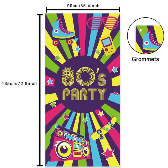 Alt view image 2 of 6 - 80s Party Time Banner Tape Backdrop Throwback 80s Style I Love 80s Retro Theme Decor for Disco Rock Punk Music Dance Boom Box Hip Hop Birthday Back to the 80's Party Flag Favors Decorations