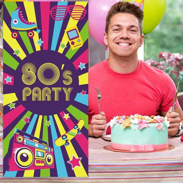 Alt view image 6 of 6 - 80s Party Time Banner Tape Backdrop Throwback 80s Style I Love 80s Retro Theme Decor for Disco Rock Punk Music Dance Boom Box Hip Hop Birthday Back to the 80's Party Flag Favors Decorations