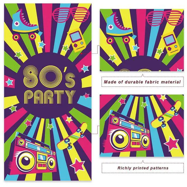 Alt view image 3 of 6 - 80s Party Time Banner Tape Backdrop Throwback 80s Style I Love 80s Retro Theme Decor for Disco Rock Punk Music Dance Boom Box Hip Hop Birthday Back to the 80's Party Flag Favors Decorations