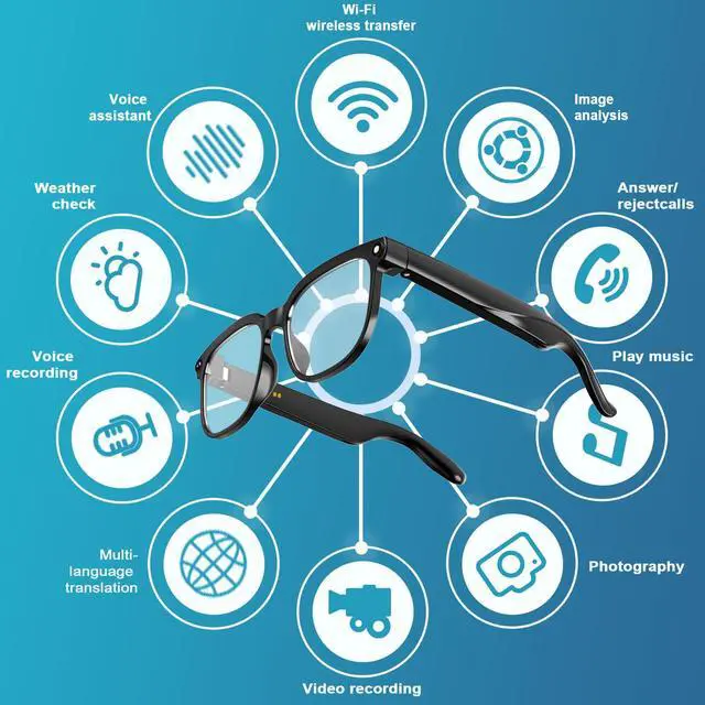Alt view image 2 of 6 - Smart Glasses with Camera, 8MP 1080P HD Video & AI Translation | Photo Capture, Object Recognition, Open-Ear Bluetooth Calls, 4-Lens Options, 4GB Storage, IP65 Waterproof, Travel Vlogging