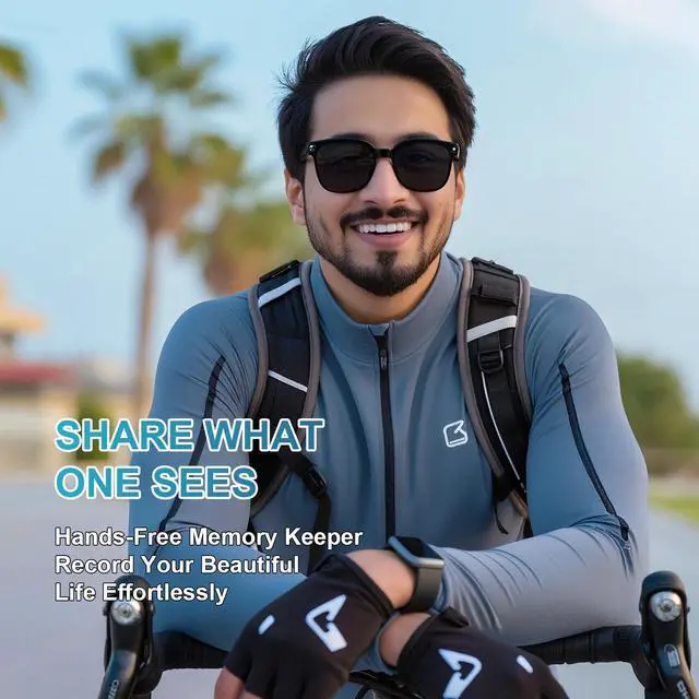 Alt view image 5 of 6 - Smart Glasses with Camera, 8MP 1080P HD Video & AI Translation | Photo Capture, Object Recognition, Open-Ear Bluetooth Calls, 4-Lens Options, 4GB Storage, IP65 Waterproof, Travel Vlogging