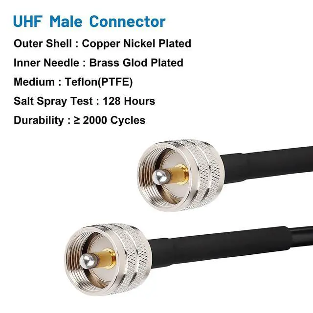 Alt view image 2 of 6 - RG8x Jumper Cable 1ft,3 Pack CB Coax Cable PL259 UHF Connector 50 ohm Low Loss for Ham Radio,Antenna Analyzer,Dummy Load,SWR Meter
