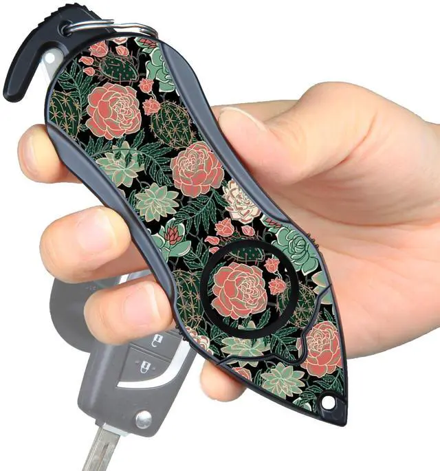 Main image of USA 140dB Siren Personal Safety Alarm Keychain Emergency Tool | Green Flower, Panic Alarm Siren, Seatbelt Cutter, Car Window Breaker, Safety Device for Women Kid