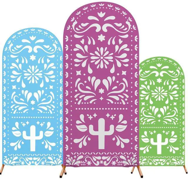Main image of 3 Pcs Mexican Arch Backdrop Cover 4ft 5ft 6ft 2-Sided Stretchy Arch Stand Covers for Mexico Talavera Wedding Birthday Baby Shower Party Decor (Only Cover)