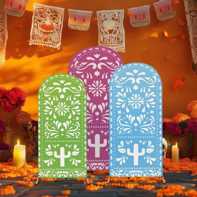 Alt view image 5 of 6 - 3 Pcs Mexican Arch Backdrop Cover 4ft 5ft 6ft 2-Sided Stretchy Arch Stand Covers for Mexico Talavera Wedding Birthday Baby Shower Party Decor (Only Cover)
