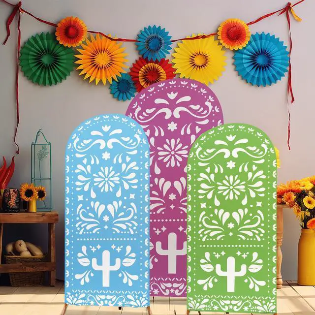 Alt view image 6 of 6 - 3 Pcs Mexican Arch Backdrop Cover 4ft 5ft 6ft 2-Sided Stretchy Arch Stand Covers for Mexico Talavera Wedding Birthday Baby Shower Party Decor (Only Cover)