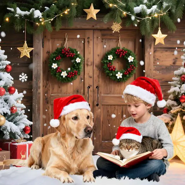 Alt view image 5 of 6 - 7x5FT Christmas Backdrop for Photography - Rustic Barn Wood Door with Xmas Tree & Snow Background, Fabric Christmas Backdrops for Wall with 6m Ribbon Holiday Photo Studio Decoration