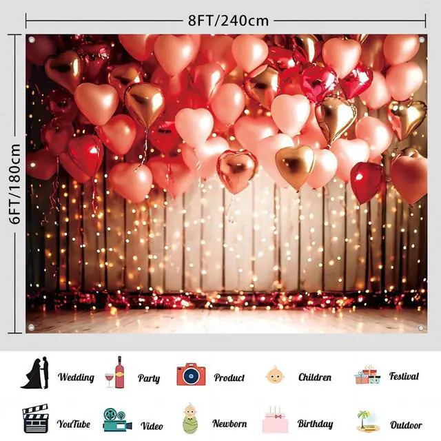 Alt view image 3 of 7 - 8x6ft Valentine Day Photo Backdrop Happy Valentines Day Photography Background Red Love Heart Balloons Wall Banner Bridal Shower Engagement Wedding Party Decoratins Supplies